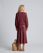 Vesna Rib Knit And Satin Sheen Midi Two Piece Set - Burgundy
