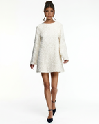 Vicki White Plain Woven Long Sleeve A-Line Mini Dress - White