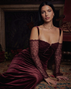 Wanda Burgundy Velvet And Lace Bodycon Maxi Dress - Burgundy