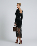 Winnie Velvet And Lace Long Sleeve Flared Maxi Dress - Black
