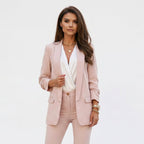 Wren Solid Open Front Collared Hip-Length Blazer - Pink