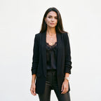 Wren Solid Open Front Collared Hip-Length Blazer - Black