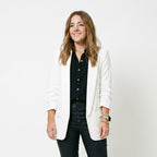 Wren Solid Open Front Collared Hip-Length Blazer - White
