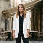 Wren Solid Open Front Collared Hip-Length Blazer - White